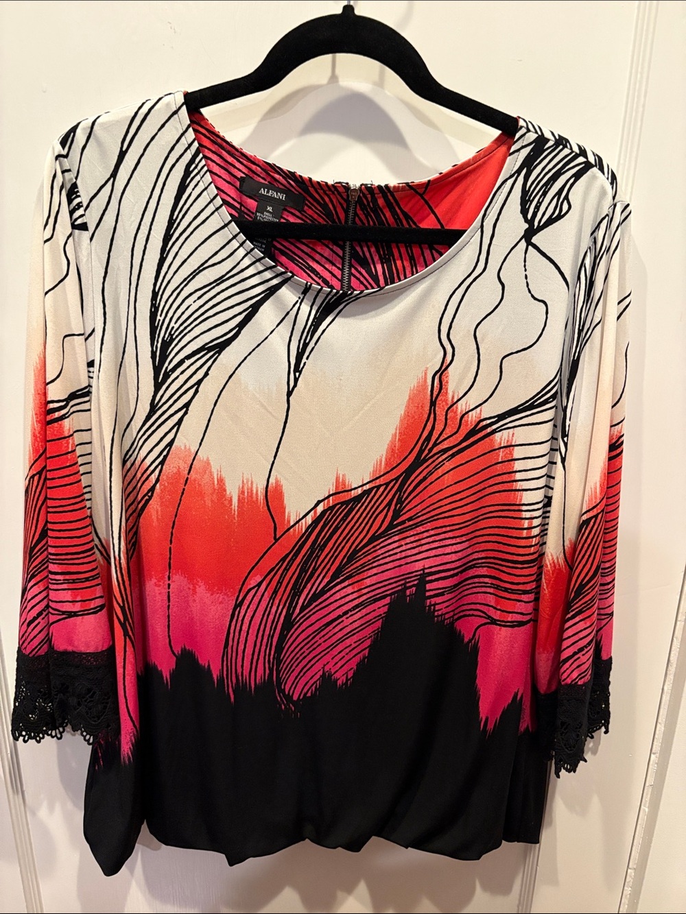 Alfani Black, Pink, Orange & Cream Ombre Abstract Long Sleeve Blouse BN507